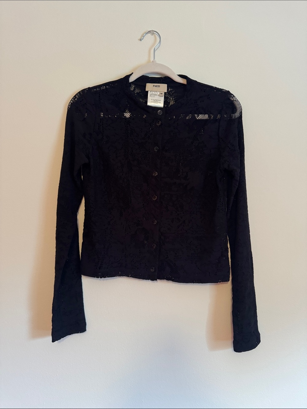 Fuzzi Black Lace Button-Front Women's Top